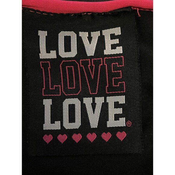 LOVE LOVE LOVE Shirt Womens Medium Black Pink Crop Top Mesh Fishnet Long Sleeve - Picture 5 of 7